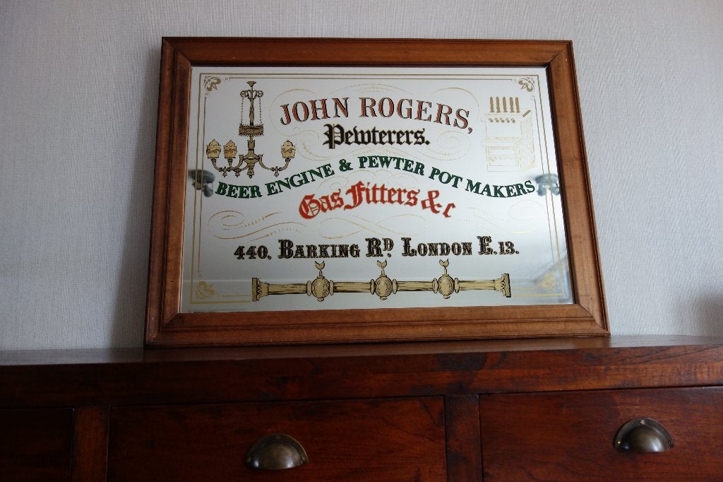 Spiegel John Rogers Barking Rd.London mancave, Ophalen of Verzenden, Zo goed als nieuw, Overige typen