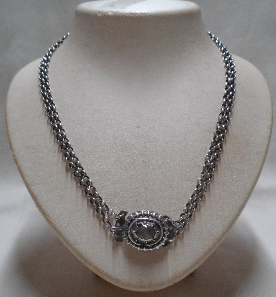 Zilveren antiek collier 2 rijen jasseron met slot nr.237, Verzenden, Zilver, Ketting