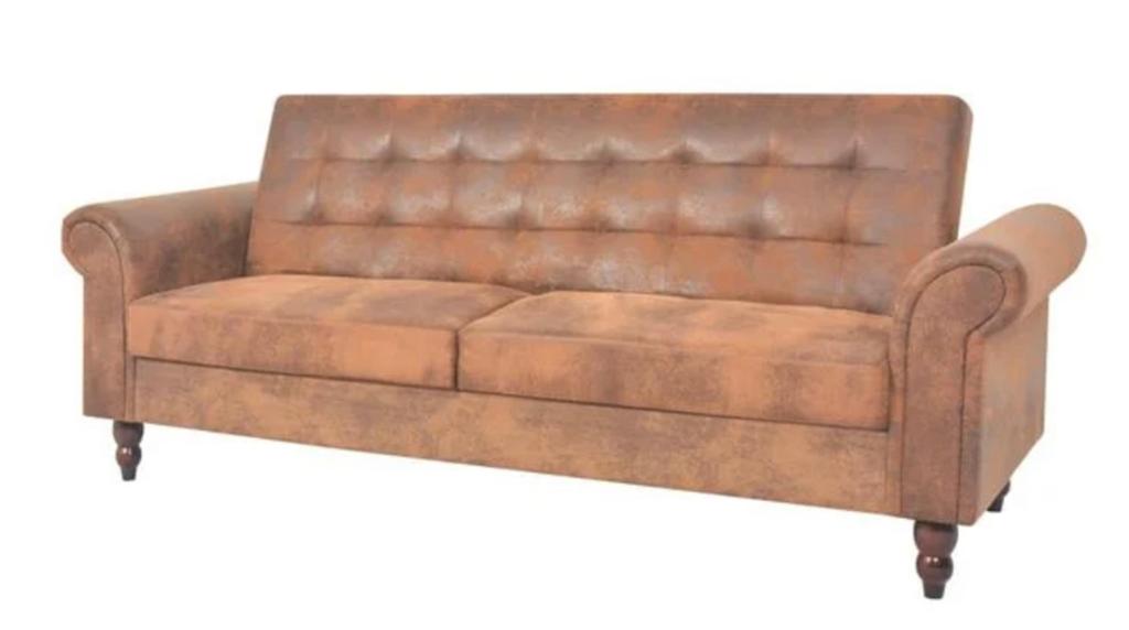 Nieuwe Slaapbank Bruin Houten Frame Kunstsuède 3 Kantelposit, Ophalen, Nieuw, Tweepersoons, Overige materialen