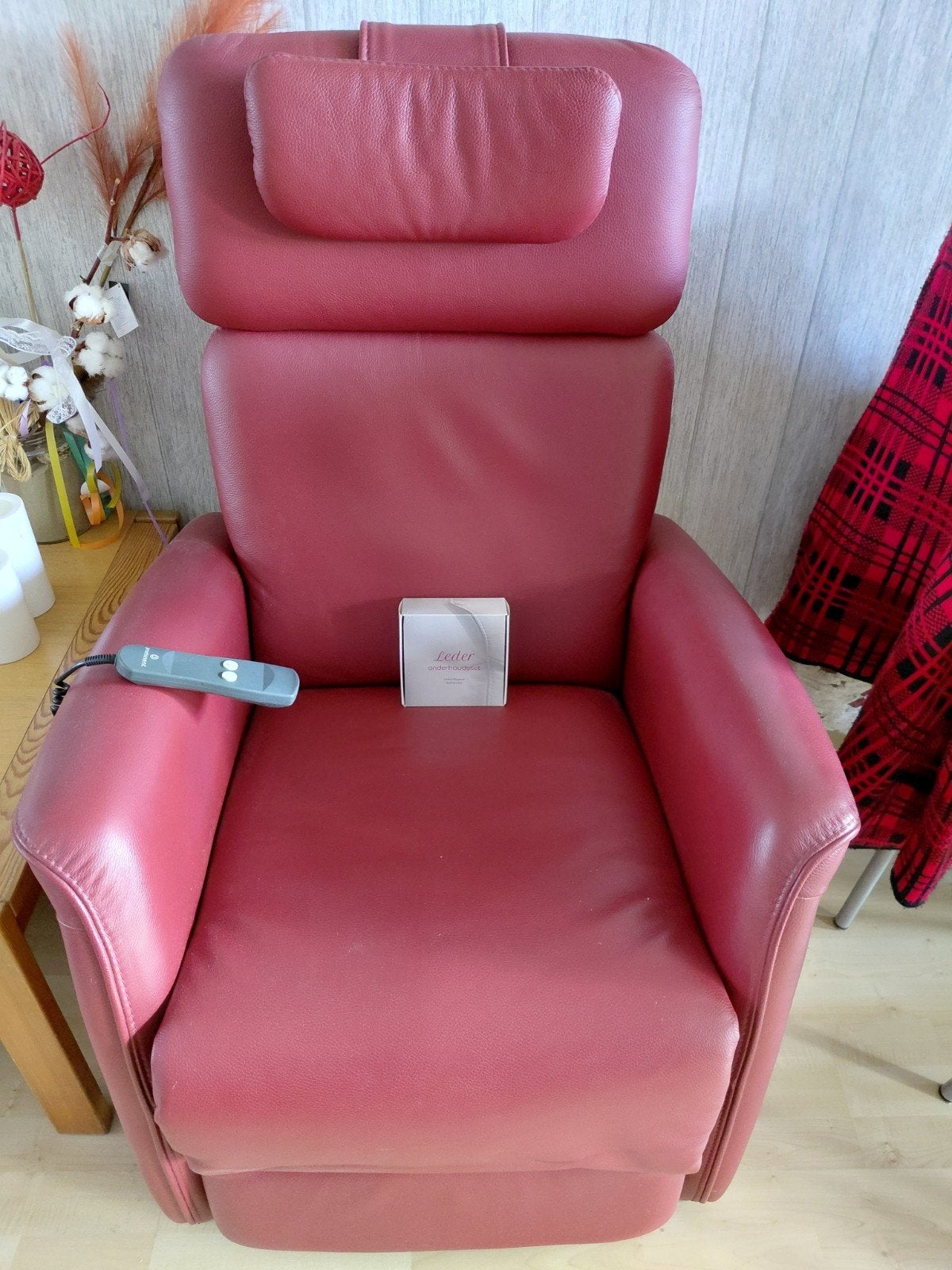 Prominent Relaxfauteuil - Rood Leer met Afstandsbediening