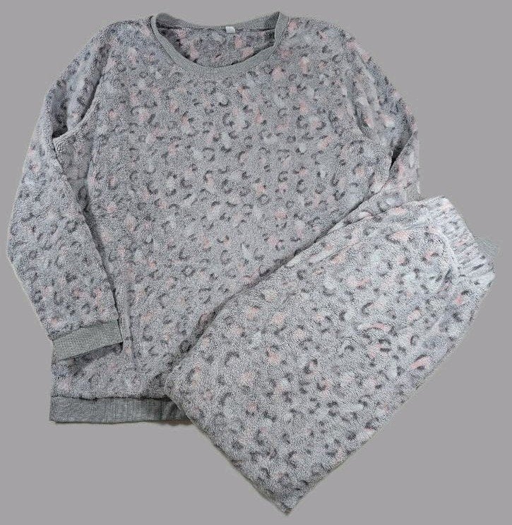 Fluffy teddy pyjamaset | maat L | fleece huispak panterprint, Maat 38/40 (M), Ophalen of Verzenden, Onbekend, Grijs