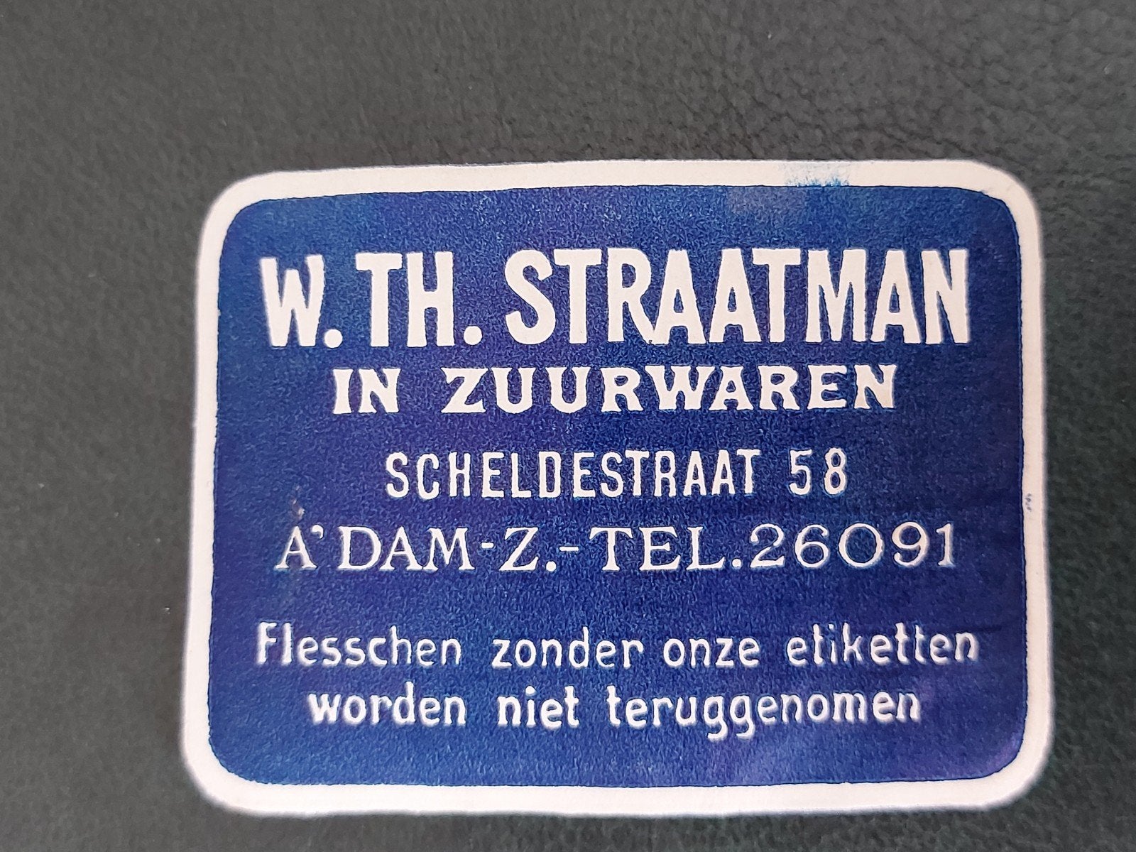 Sluitzegel W.Th Straatman Zuurwaren A'dam Zonder etiket geen, Verzenden, Overige typen