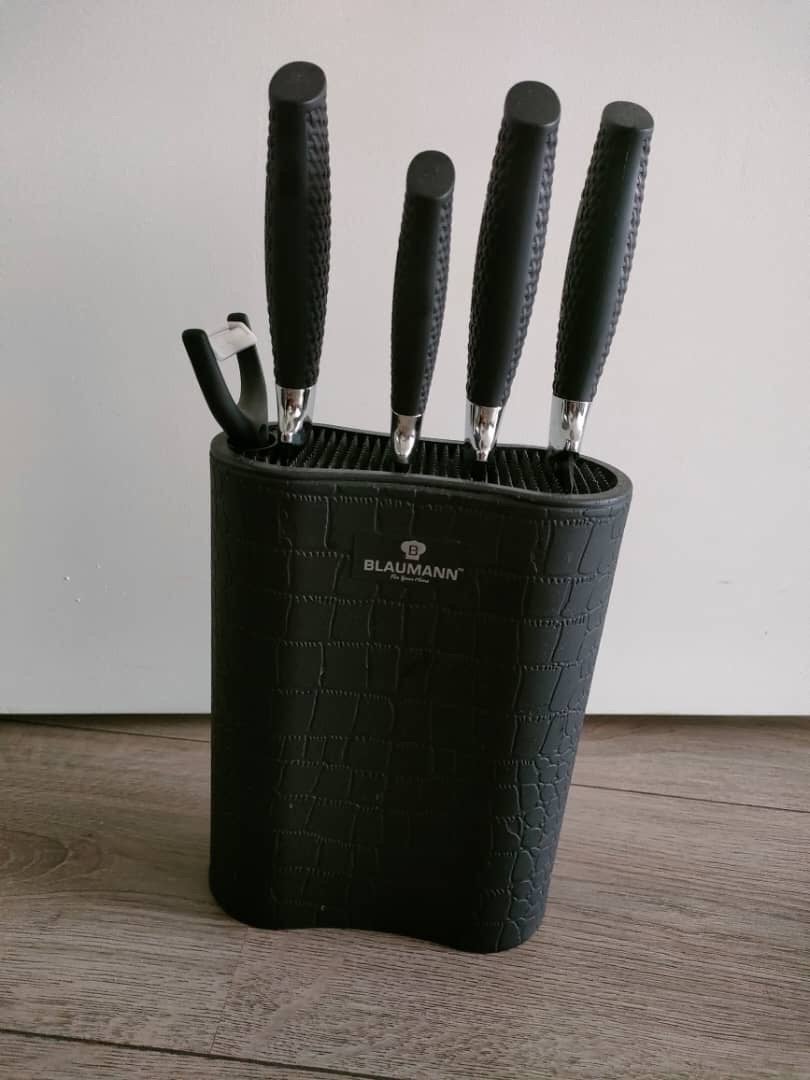Blaumann Messenset met Blok - Zwart Krokodillenpatroon, Gebruikt, Los bestek, Ophalen of Verzenden, Rvs of Chroom