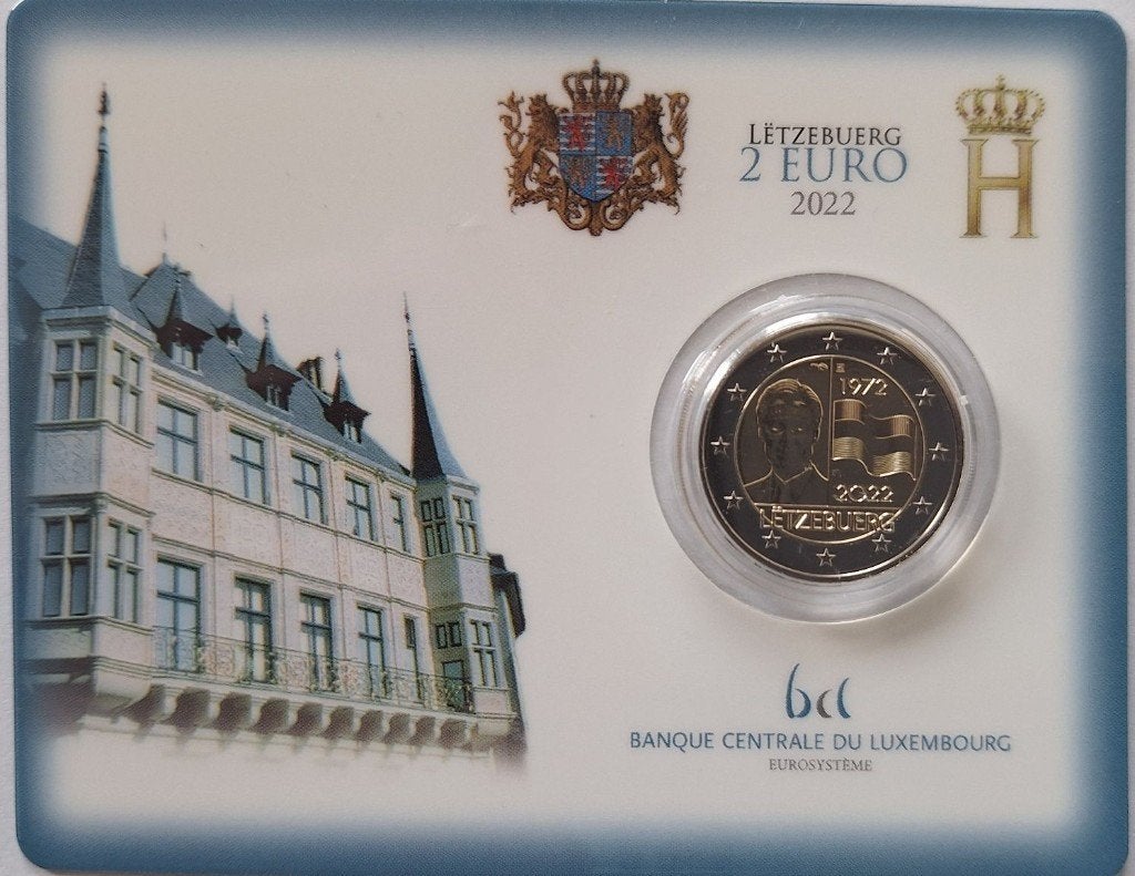 Luxemburg coincard 2022 - 50ste verjaardag Lux. vlag - BU, Verzenden, Luxemburg, 2 euro, Setje