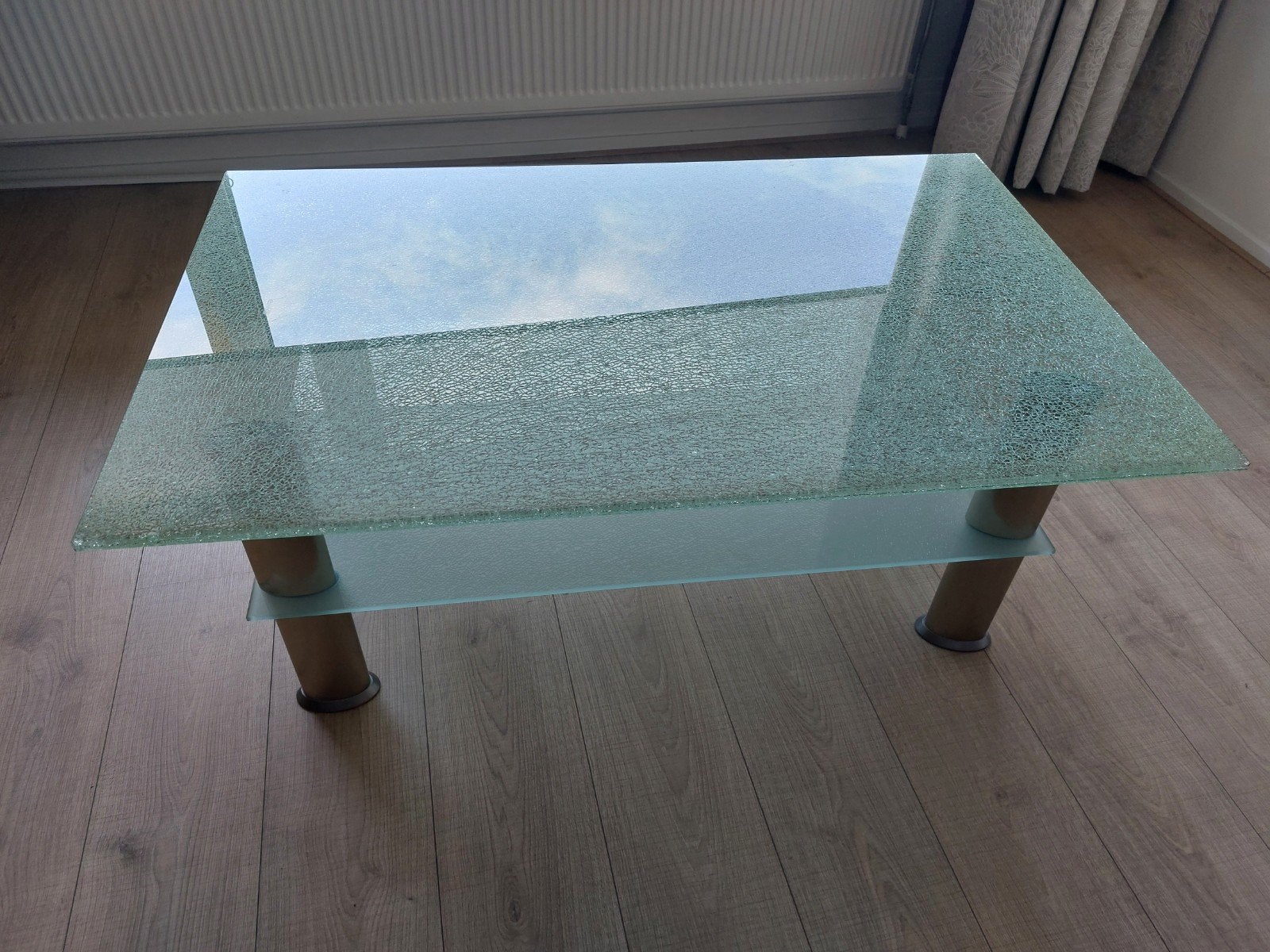 Glazen salontafel 2-laags, Ophalen, 100 tot 150 cm, 50 tot 100 cm, Glas