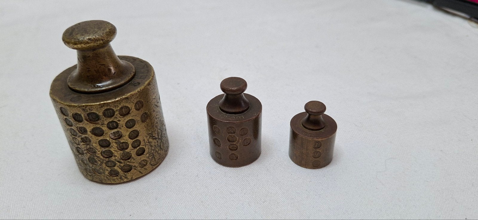 Antieke Messing Knopgewichten Set (5, 2 en 1 Hectogram), Ophalen of Verzenden
