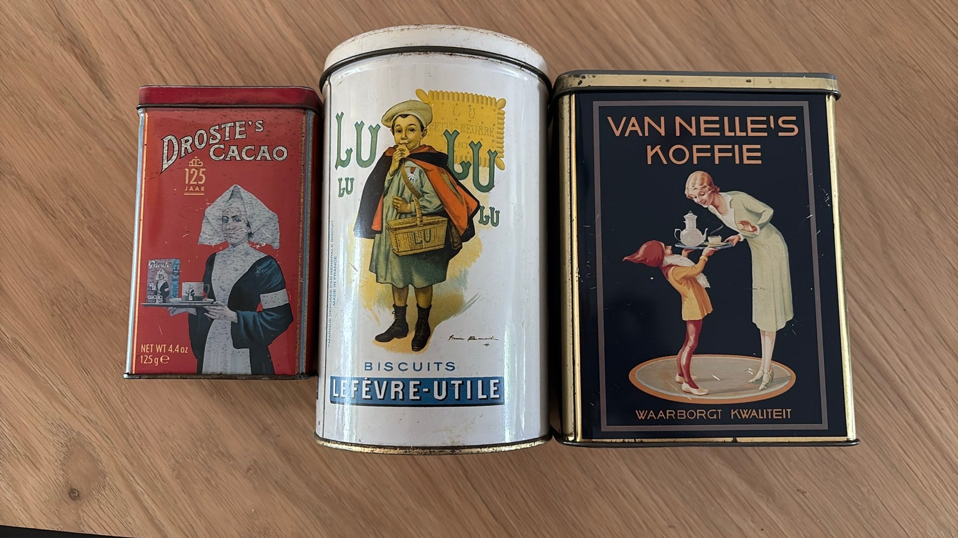 Vintage blikken: Van Nelle, LU en Droste, Ophalen, Gebruikt, Koffie, Droste