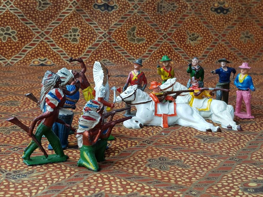 14 cowboys en Indianen mooi oud Engels speelgoed van tin., Ophalen of Verzenden