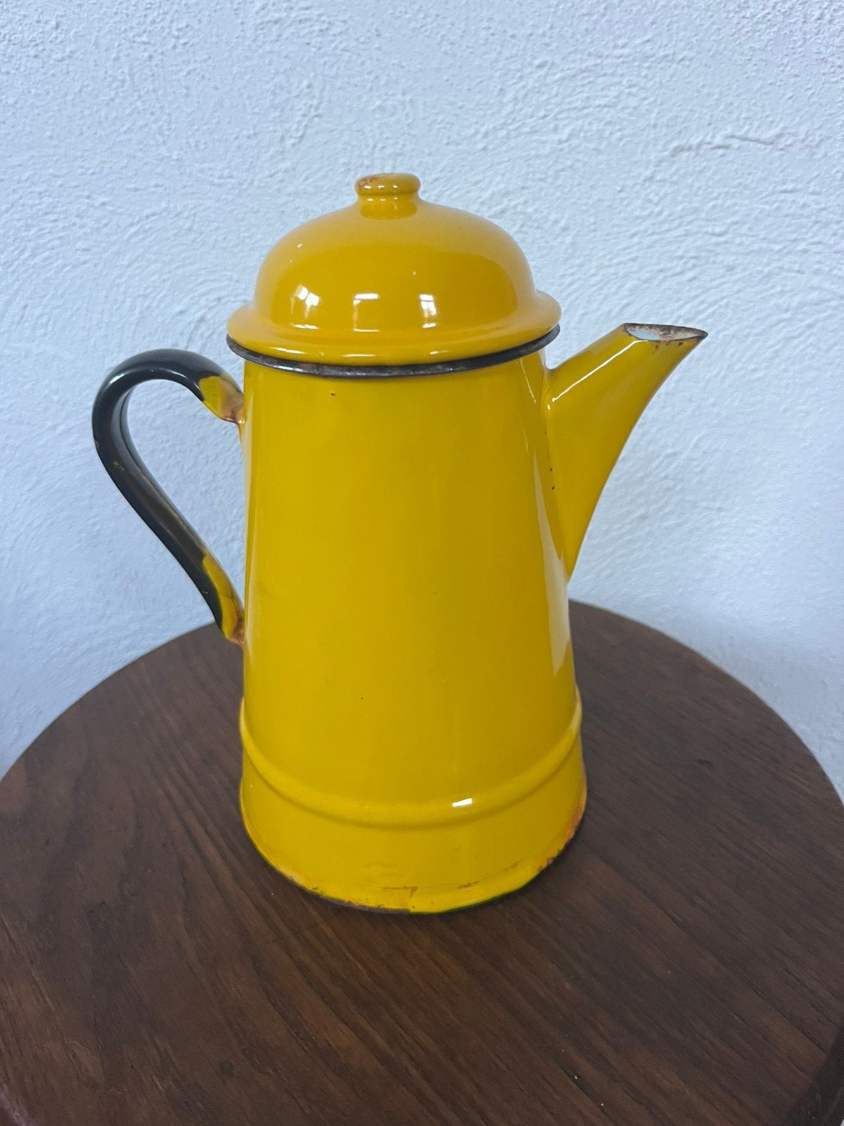 Vintage emaille gele theepot polen, Ophalen of Verzenden