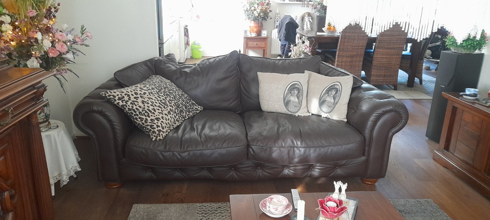 Klassieke Chesterfield-look 2-zits bank dik kwaliteitsleer, Ophalen, Gebruikt, Tweepersoons, Rechte bank