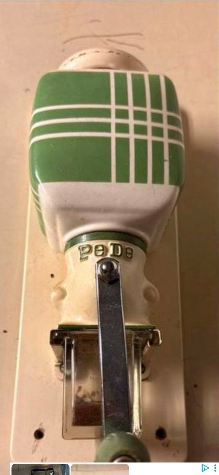 Vintage Pede Wandkoffiemolen - Groen/Wit, Ophalen of Verzenden