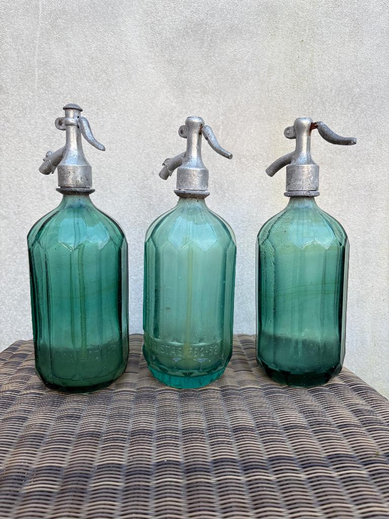 3 oude groene sifon flessen, Antiek en Kunst, Ophalen