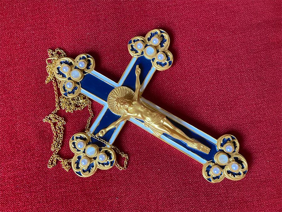 Prachtig houten crucifix uit Rome - Rijk gedecoreerd, Antiek en Kunst, Ophalen of Verzenden