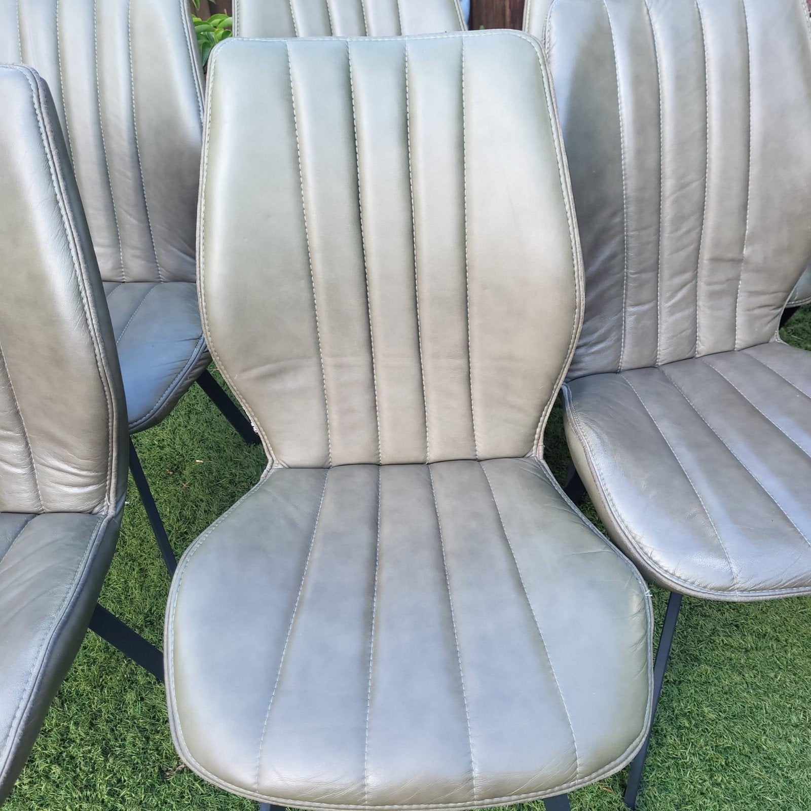 8 echt leren van bommel eetkamer stoelen olijf groen, Ophalen