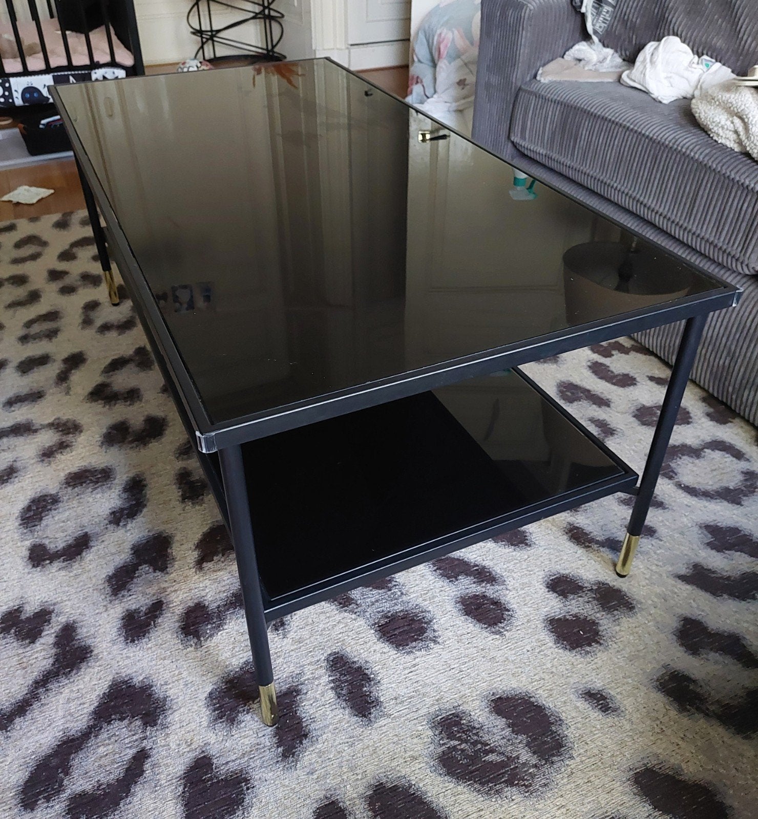 IKEA Salontafel Zwart Glas 115x58 cm, Huis en Inrichting, Ophalen, Gebruikt, 100 tot 150 cm, 50 tot 100 cm
