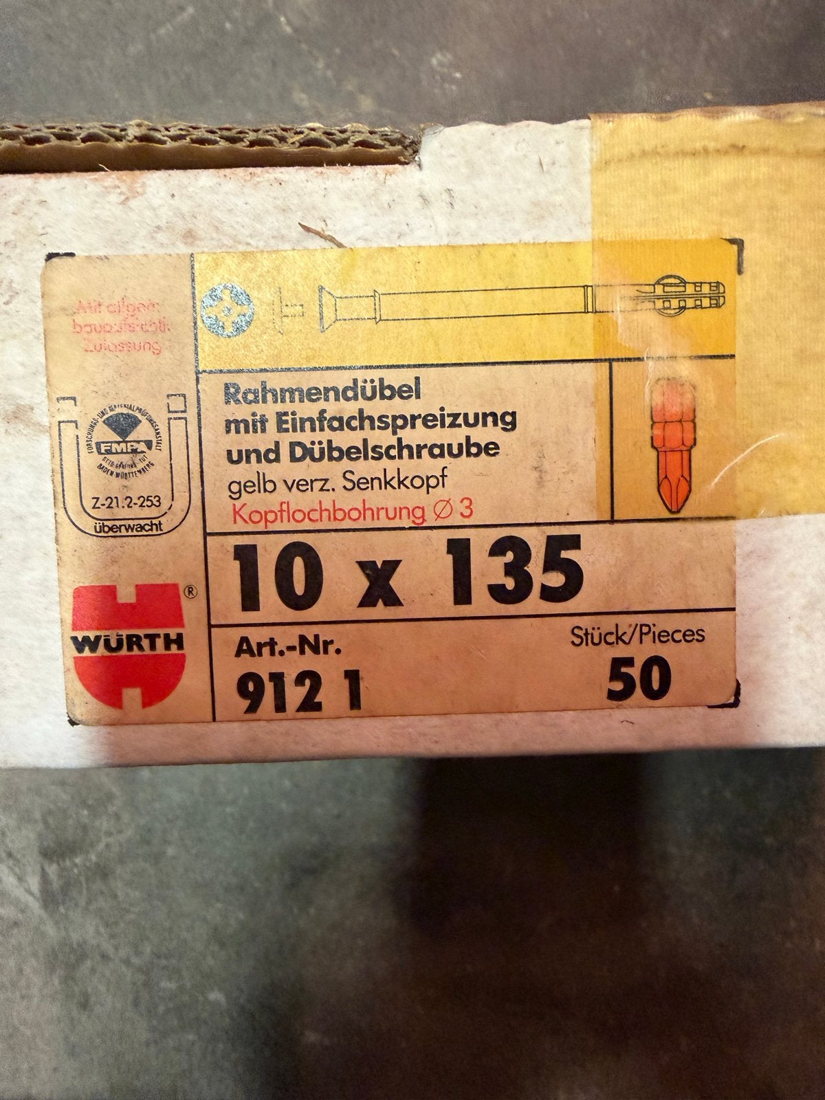 Wurth Spreidpluggen 10x135mm met schroef, 50 stuks, Ophalen, Nieuw, 100 tot 250 mm, Pluggen