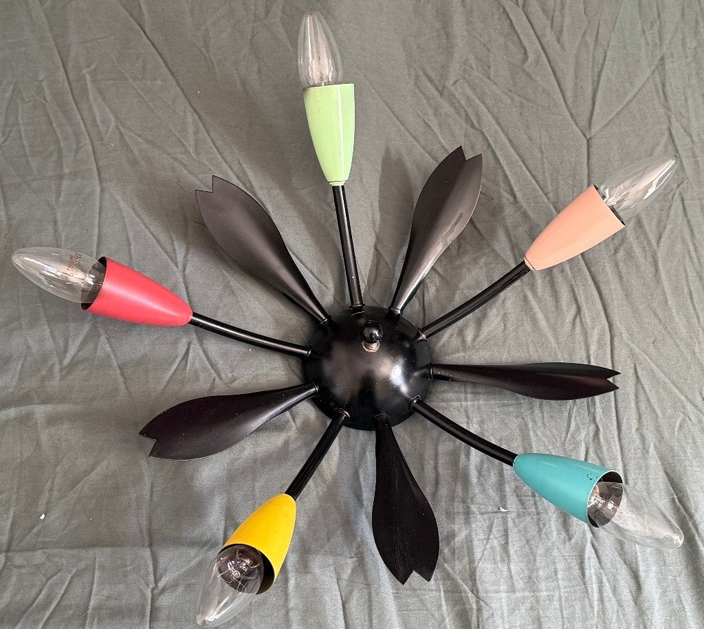 plafondlamp jaren 50, Dimbaar, Gebruikt, Meerkleurig, E14 (klein)