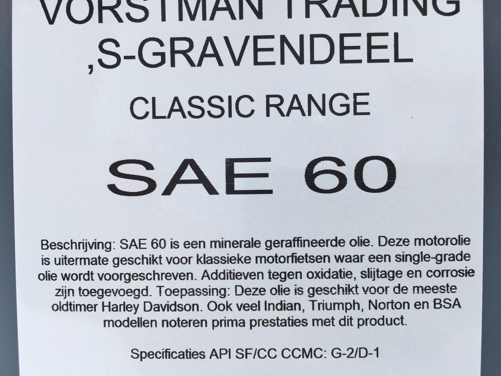 Minerale Motorolie SAE 60, voor Classic V-twin motoren, 5lt, Motoren, Ophalen of Verzenden, Nieuw