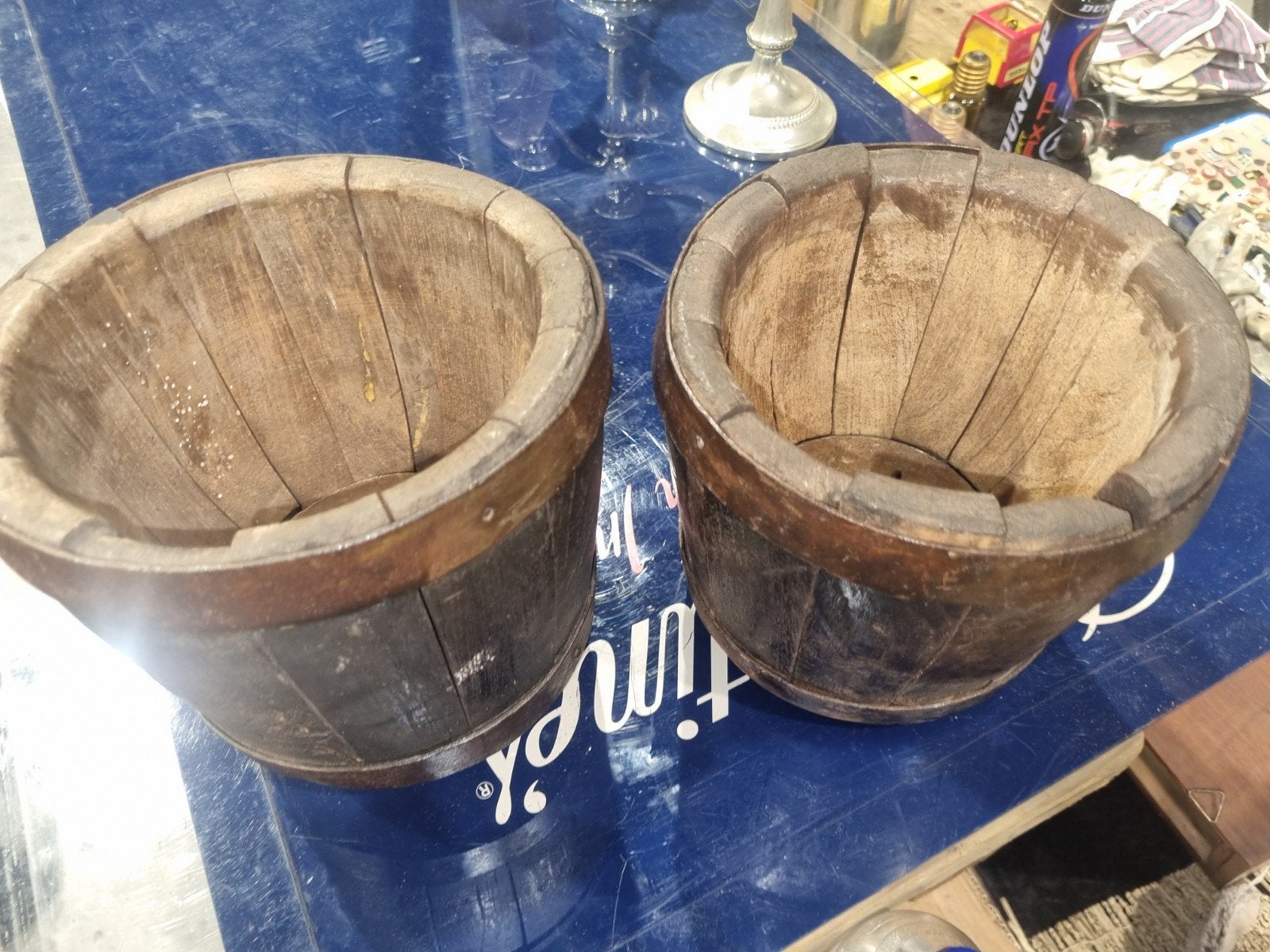 kaasvormen barrel. hout/staal. antiek. 2 stuks, Huis en Inrichting, Ophalen of Verzenden, Rechthoekig, Hout