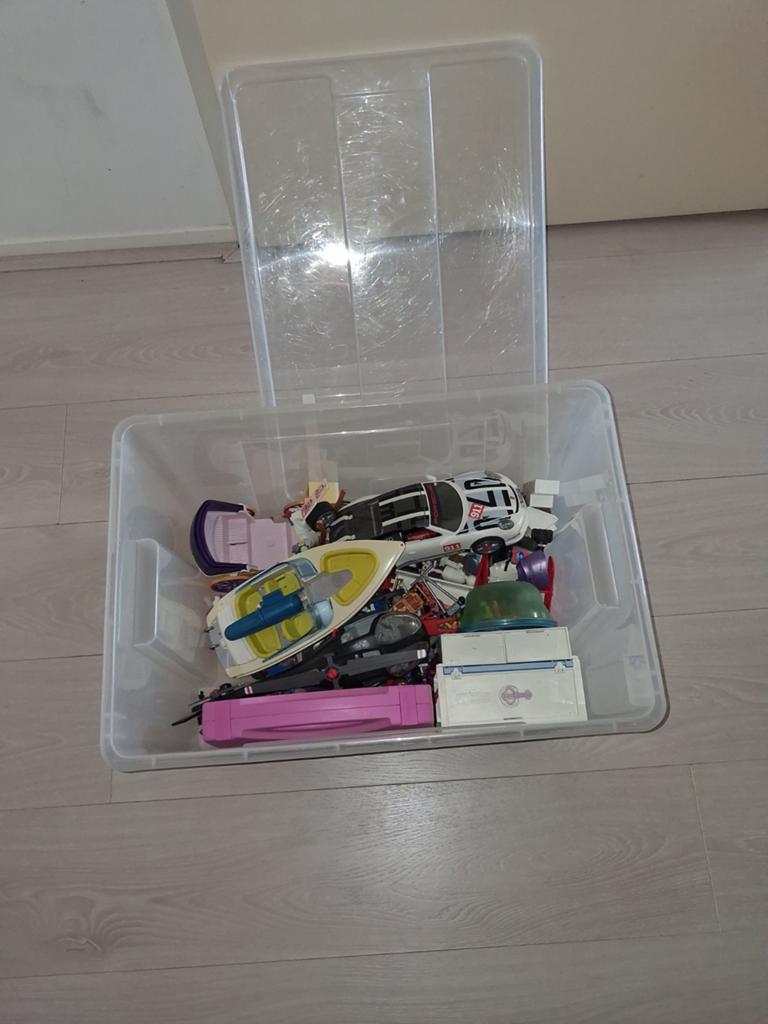 Bak met playmobiel, Ophalen, Gebruikt