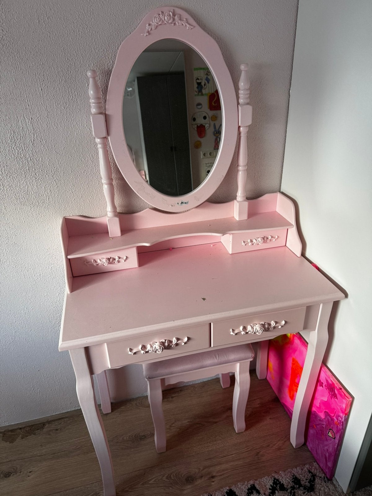 Roze meisjes kaptafel met krukje, Ophalen, Gebruikt, 50 tot 100 cm, Minder dan 100 cm