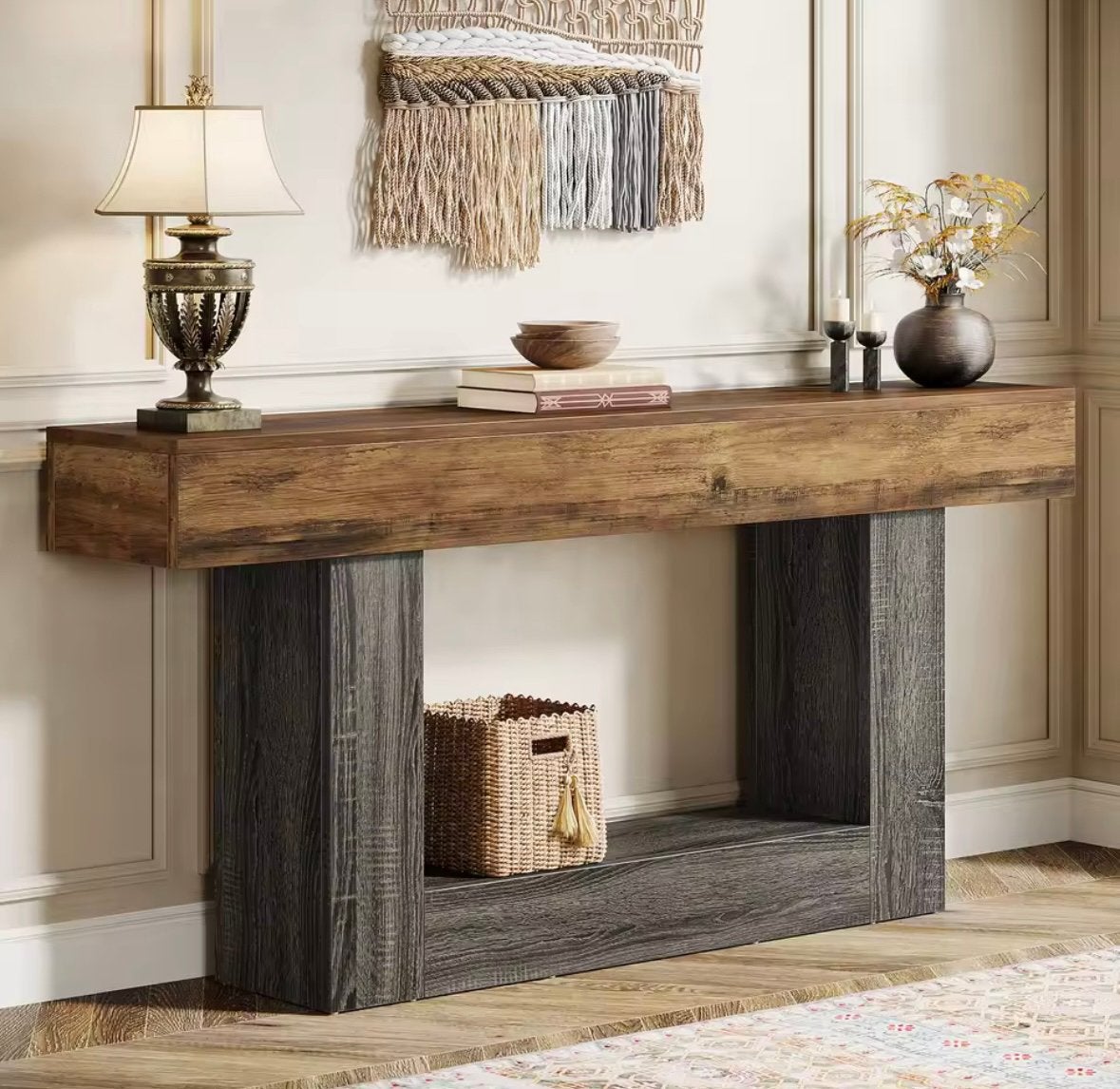 Boerderijstijl Consoletafel / Wandtafel - Tweelaagse Tafel, Huis en Inrichting, Tafels | Sidetables, Verzenden, Nieuw, Rechthoekig