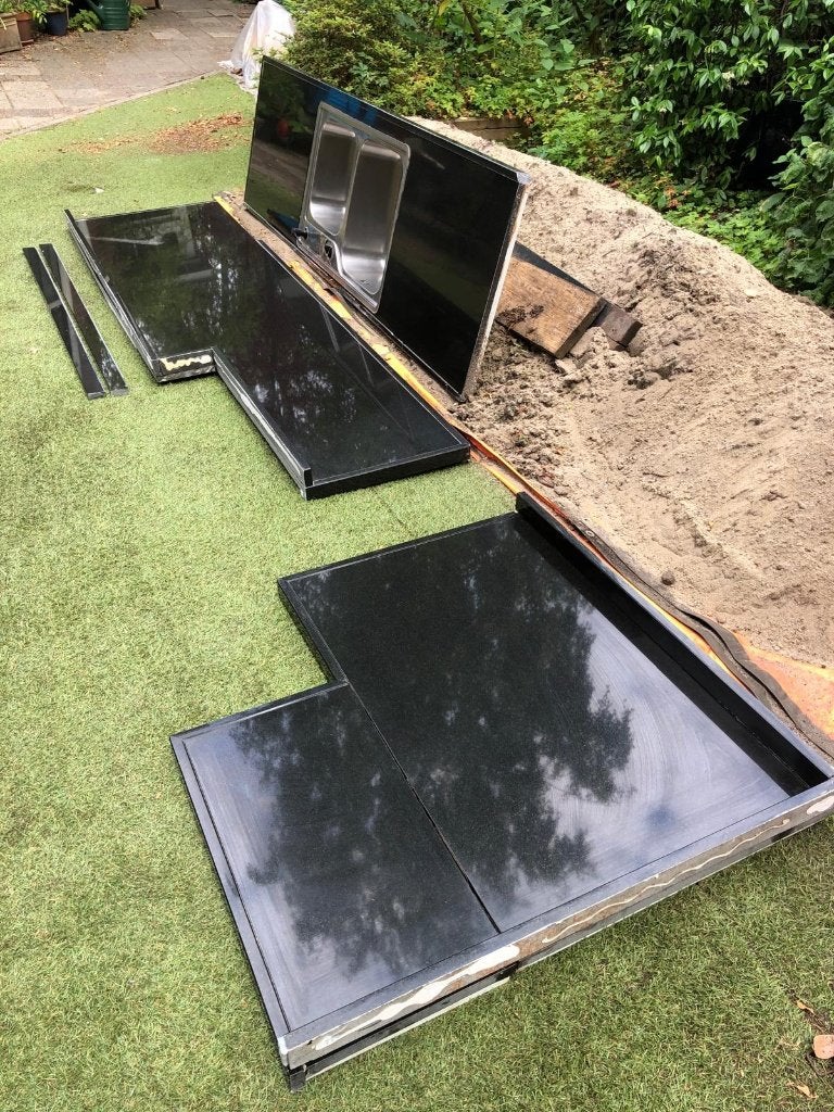Aanrechtblad zwart graniet, Ophalen, Gebruikt, Zwart, 200 cm of meer