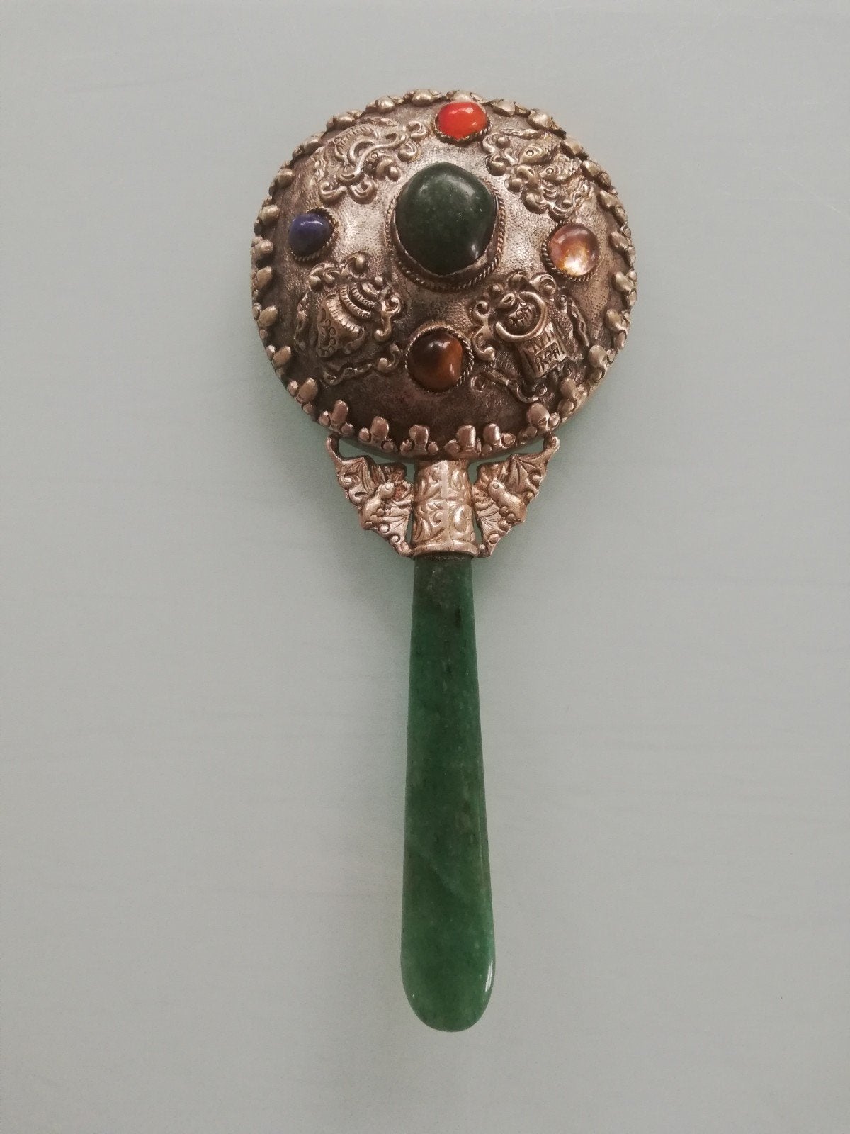 Vtg.Chinese handspiegel met jade handvat., Antiek en Kunst, Curiosa en Brocante, Ophalen of Verzenden