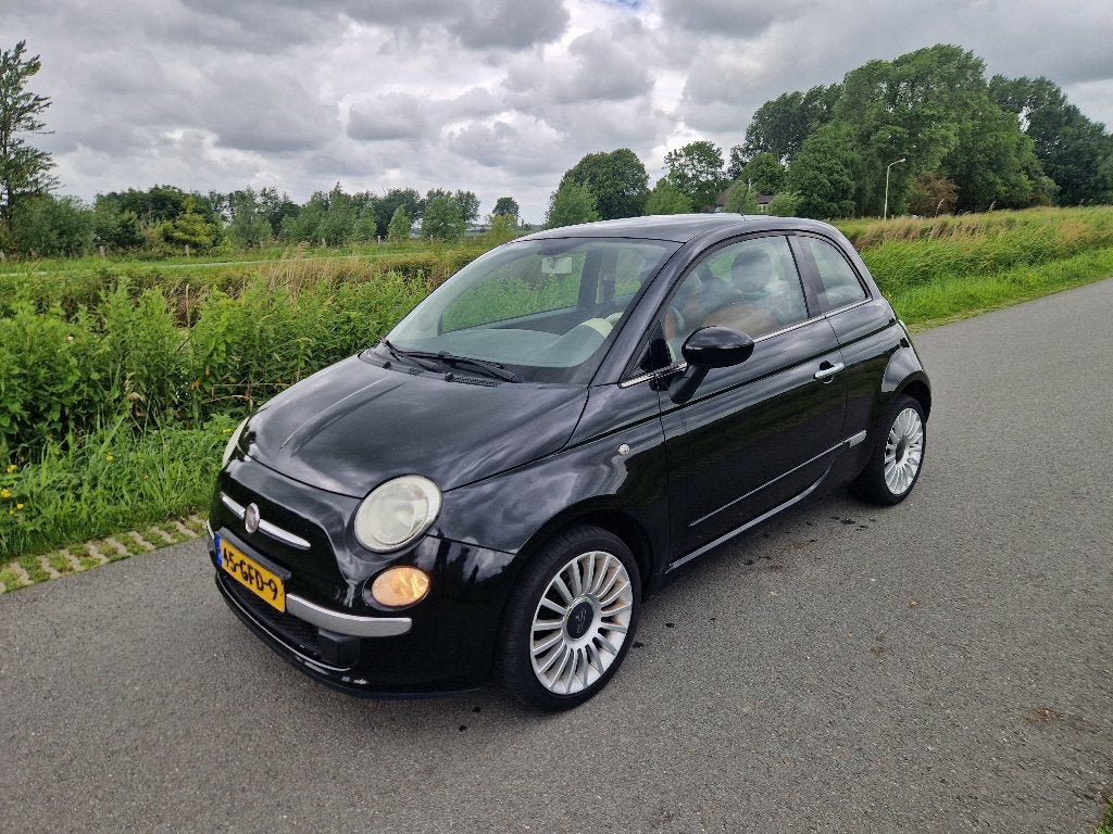 Fiat 500 1.2 C 2008 Zwart Airco Leer Panoramadak NwKoppeling, Voorwielaandrijving, Euro 5, 4 cilinders, 840 kg