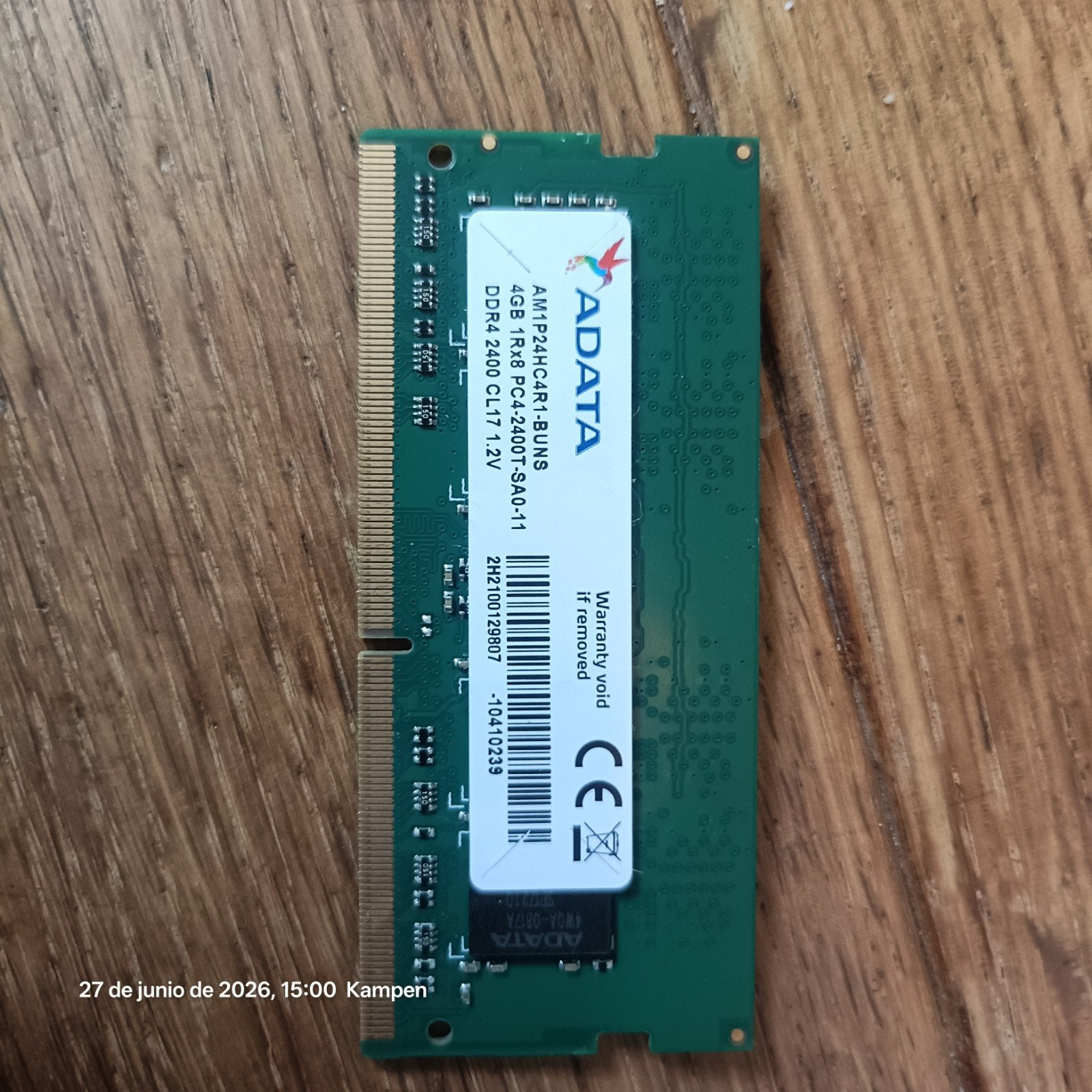 ADATA 4GB DDR4 2400MHz SODIMM RAM Geheugenmodule, Computers en Software, RAM geheugen, DDR4, Ophalen of Verzenden, Zo goed als nieuw