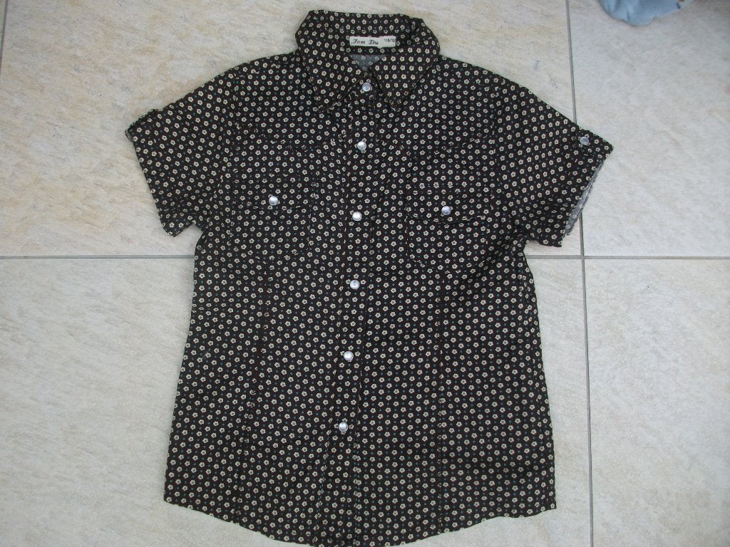 Tom Du blouse bruin bloemetjes ZGAN maat 116 -122 korte mouw, Meisje, Overhemd of Blouse, Ophalen of Verzenden, Zo goed als nieuw