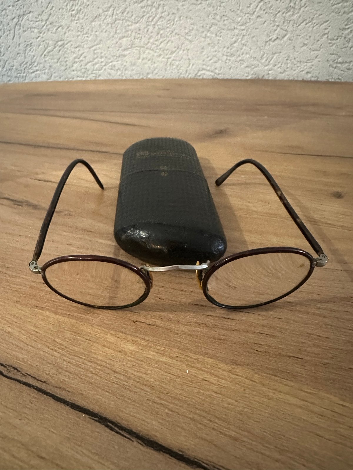 Vintage leesbril met etui, Overige merken, Gebruikt, Bruin, Ophalen of Verzenden