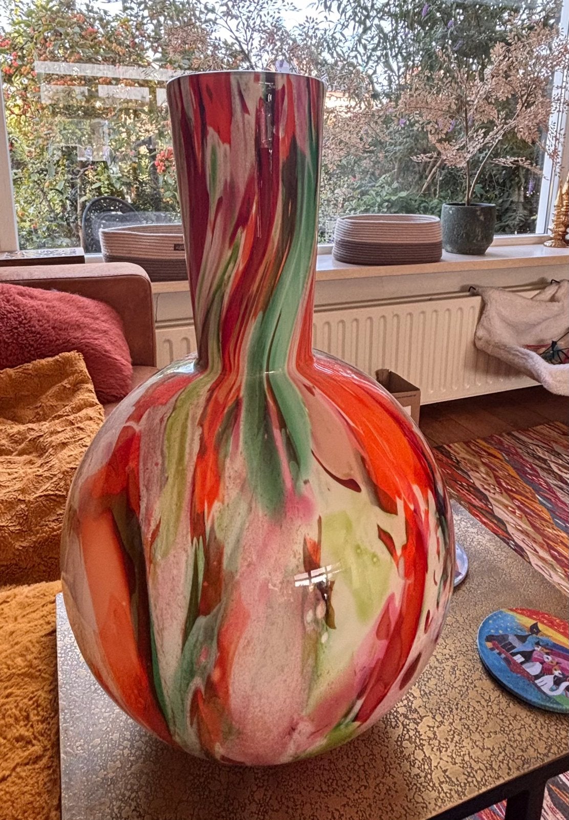 Fidrio vaas, Handgemaakt, Oranje, Ophalen of Verzenden, 38 cm