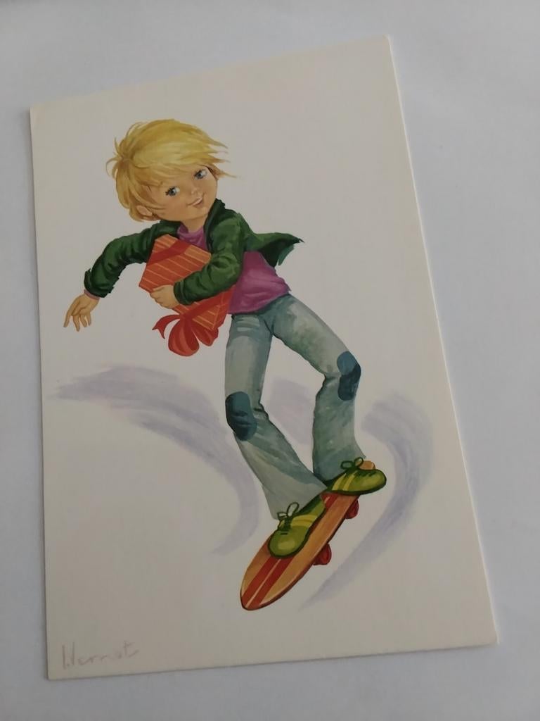 JONGEN OP SKATEBOARD. MET CADEAU / L. VERNET, Ophalen of Verzenden, 1980 tot heden, Kinderen