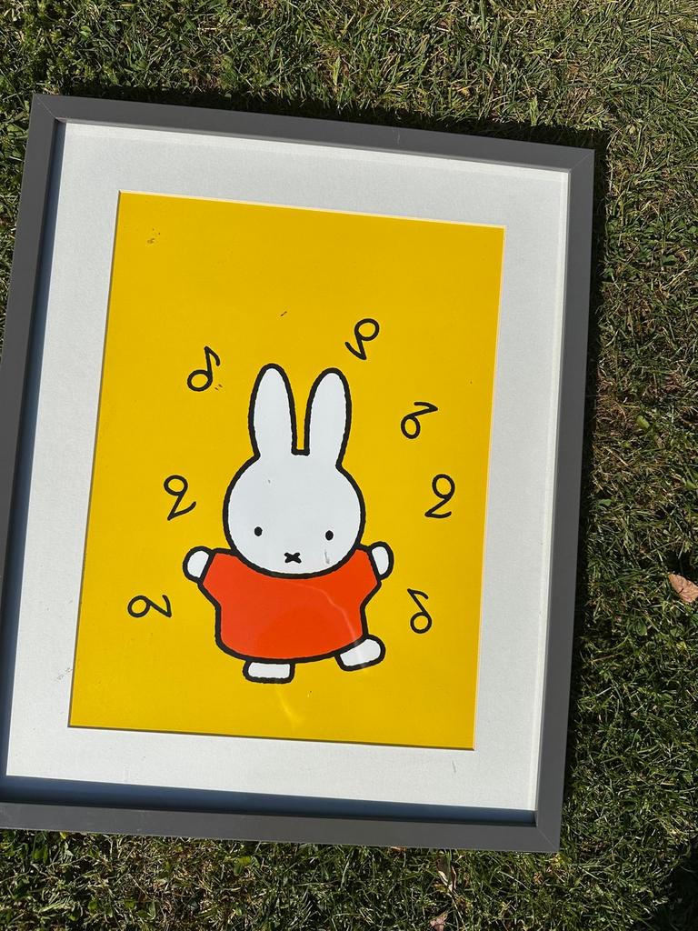 Nijntje Print in Lijst - Geel met Oranje Jurk, Ophalen of Verzenden, Gebruikt, Print, Oorspronkelijke maker