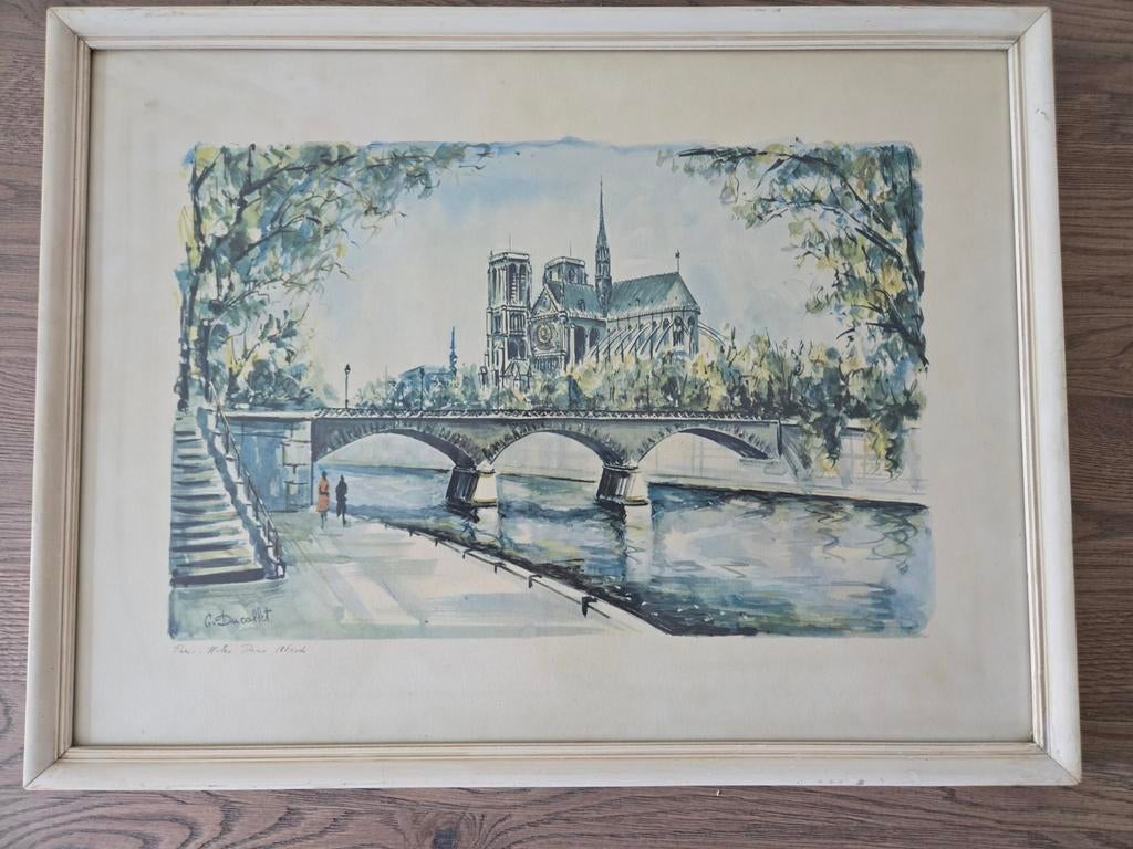 Schilderij G. Ducollet - Parijs Notre Dame Abside, Antiek en Kunst, Ophalen