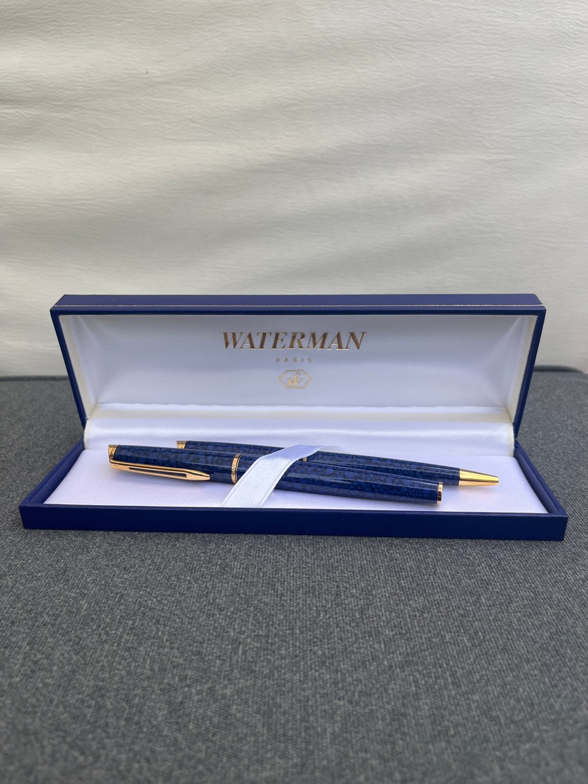 Waterman Pennenset - Balpen en Vulpen - Blauw Marmer, Ophalen, Pennenset, Met doosje, Zo goed als nieuw