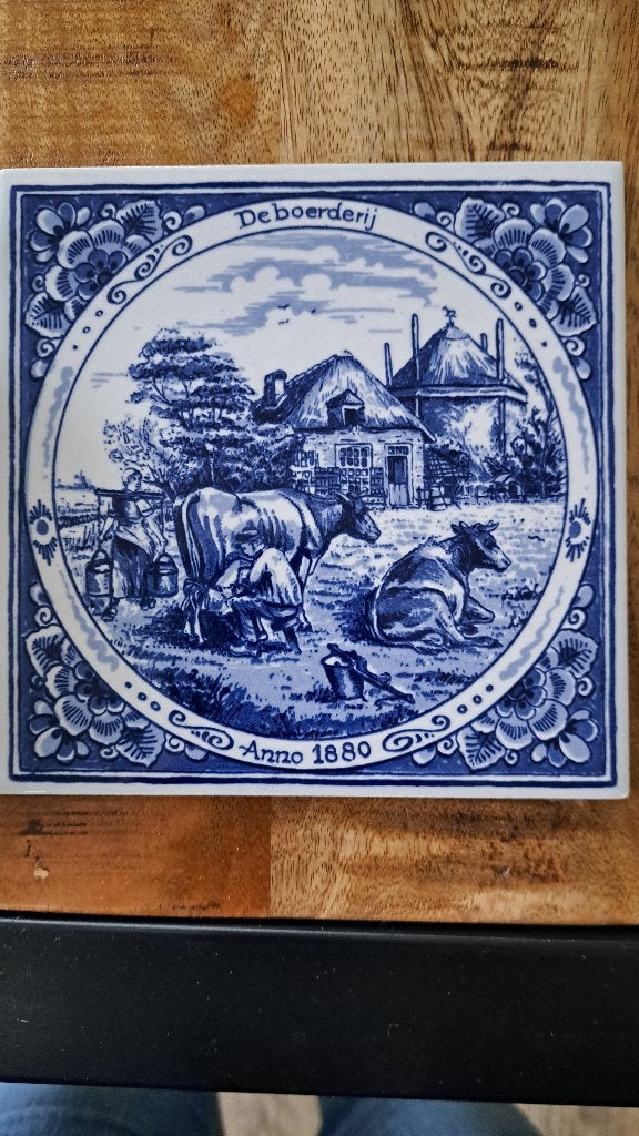 delfts blauw tegeltje de boerderij, Antiek en Kunst, Ophalen of Verzenden