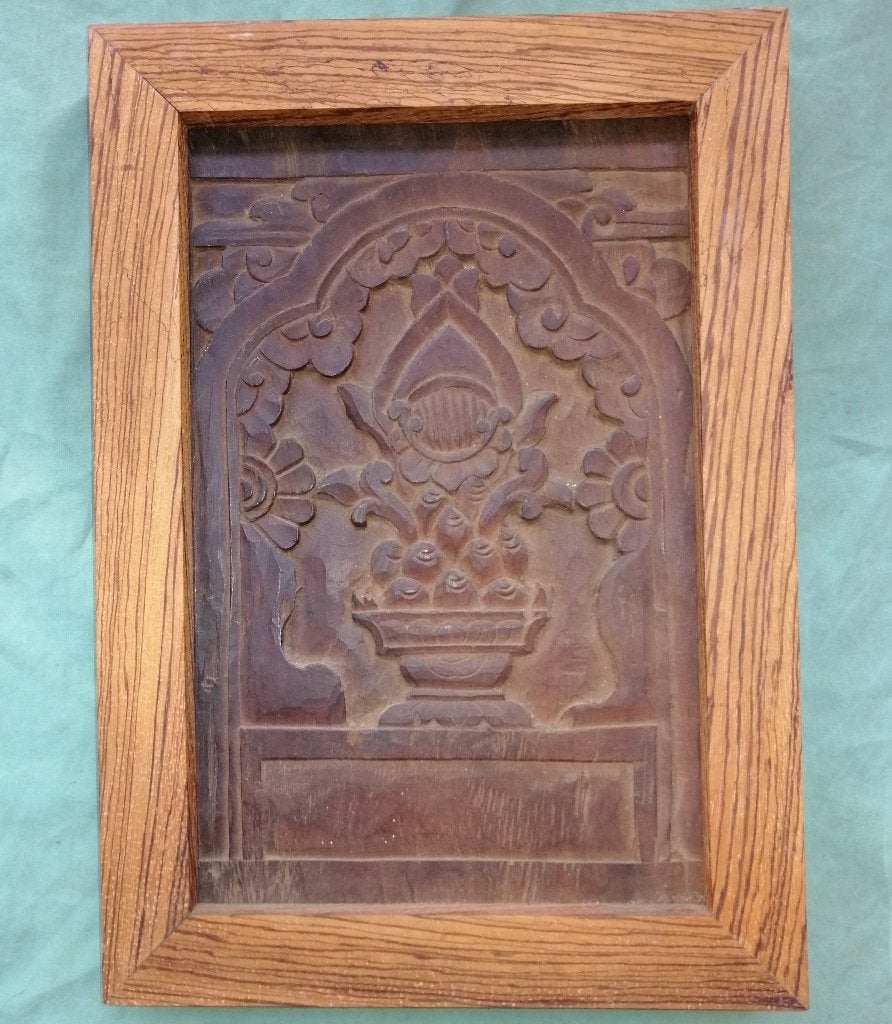 Hand gesneden altaardeurtje Tibet nr 1, Houtsnijwerk, Ophalen of Verzenden, 20 - 50 cm, Hout