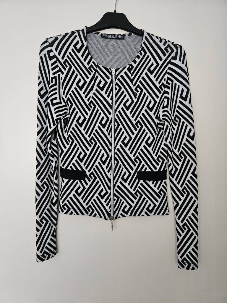 Juffrouw Jansen Jasje Zwart Wit Patroon Maat M, Kleding | Dames, Maat 38/40 (M), Zwart, Ophalen of Verzenden, Zo goed als nieuw