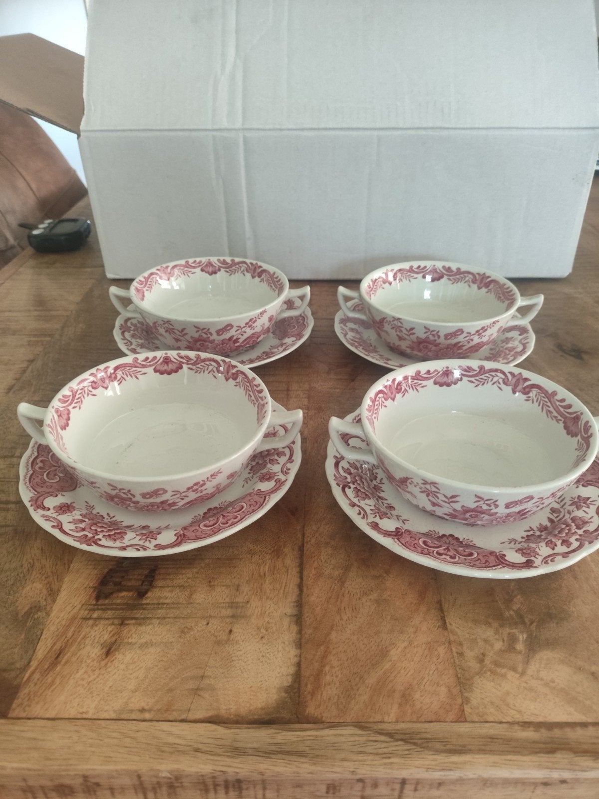 Set van 4 Ridgway Windsor soepkommen met schotels, Ophalen of Verzenden