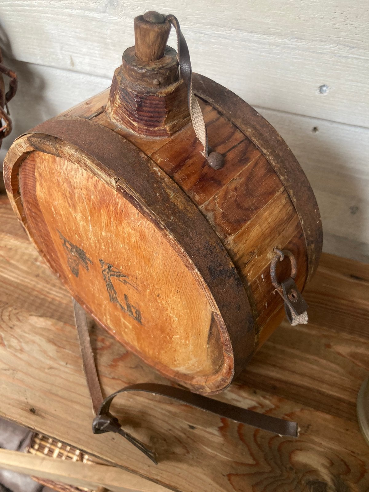 Oude houten wijn of waterkruik, Antiek en Kunst, Ophalen of Verzenden