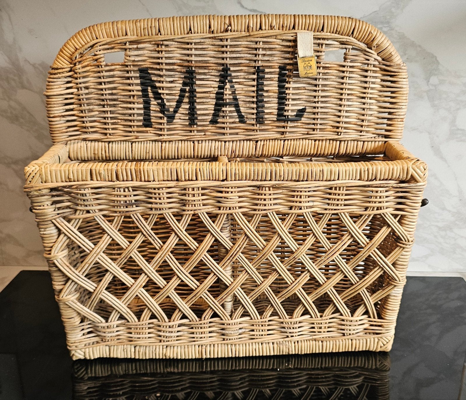 Vintage rieten postmand met 'MAIL' opdruk van riviera maison, Minder dan 50 cm, Minder dan 50 cm, Ophalen of Verzenden, Zo goed als nieuw