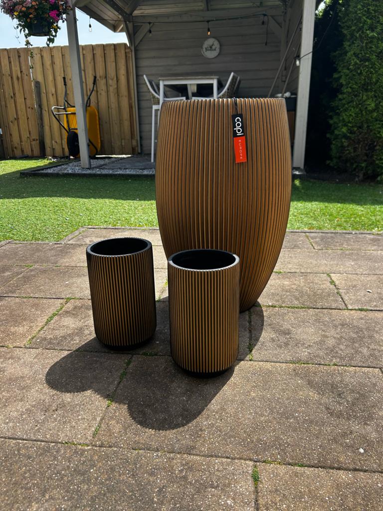 Set van 3 Capi Europe bloempotten (goud / zwart), Ophalen, Kunststof, 40 cm of meer, Rond