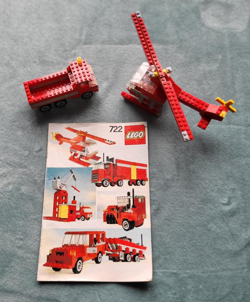 Lego Technic bouw boek + helicopter + vrachtwagen (set 722), Gebruikt, Lego, Compleet, Ophalen of Verzenden