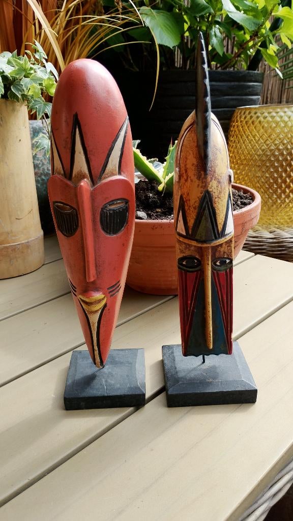 Antieke Afrikaanse Guro Ivoorkust houten maskers standaard, Ophalen of Verzenden