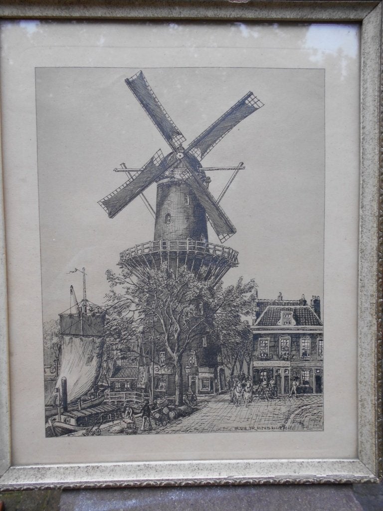 Eugène Rensburg Ets molen in Rotterdam (Bke-22), Antiek en Kunst, Kunst | Etsen en Gravures, Ophalen