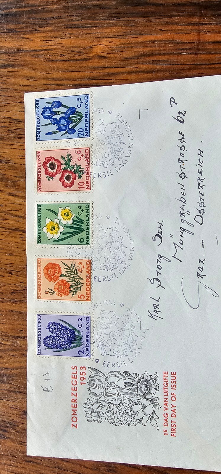 FDC Nederland E13 Zomerzegels 1953 - Beschreven, Postzegels en Munten, Postzegels | Eerstedagenveloppen, Verzenden, Nederland