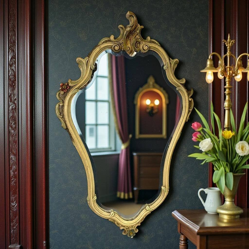 vintage XL barok gouden  spiegel / wandspiegel, Antiek en Kunst, Antiek | Spiegels, Ophalen, Rechthoekig