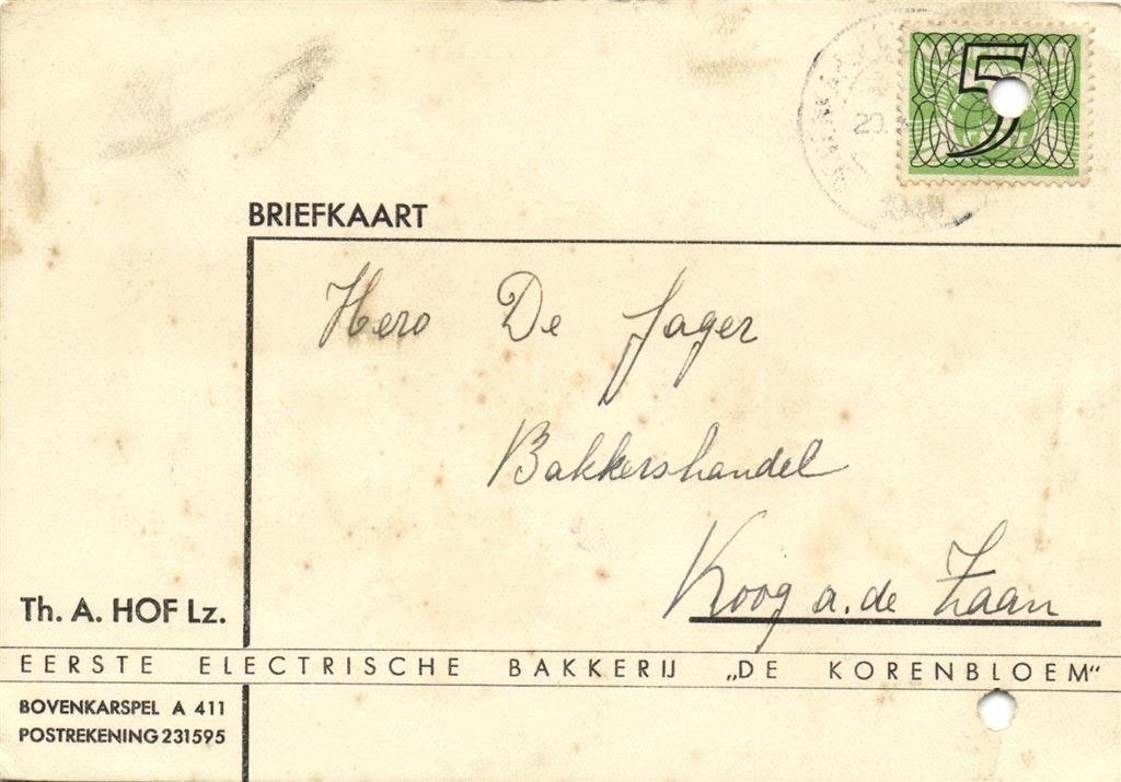 Th.A. Hof Lz., Bovenkarspel - 11.1940 - briefkaart, Ophalen of Verzenden, Briefkaart